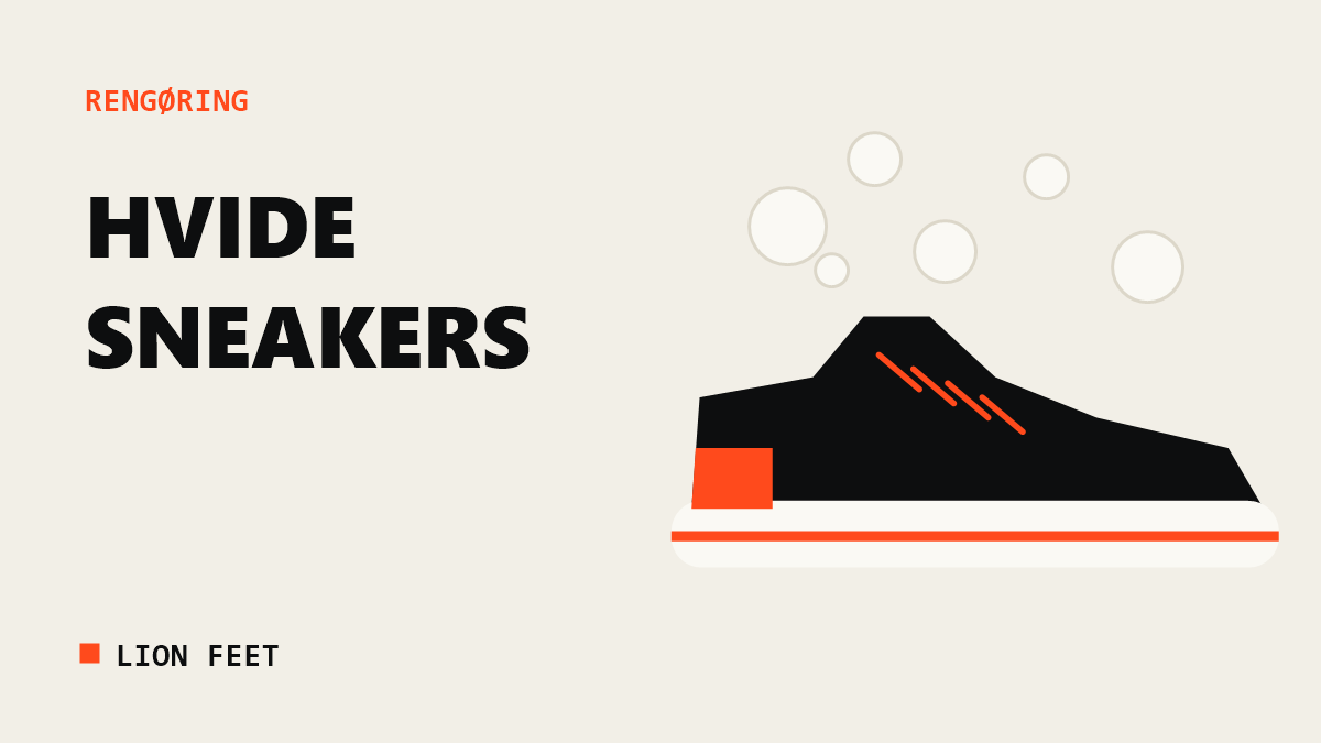 Illustration af en hvid sneaker med sæbebobler, rengøring af hvide sneakers
