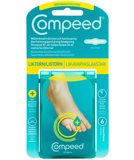 Compeed Ligtorn fugtgivende plaster Moist, 6 stk., turkis emballage